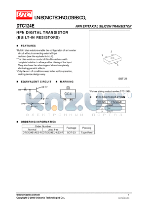 DTC124EL-AE3-R datasheet - NPN DIGITAL TRANSISTOR (BUILT-IN RESISTORS)