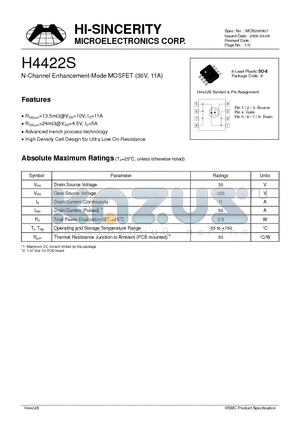 H4422S datasheet - N-Channel Enhancement-Mode MOSFET (30V, 11A)