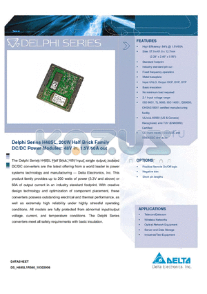 H48SL1R560NRFA datasheet - Delphi Series H48SL, 200W Half Brick Family DC/DC Power Modules: 48V in, 1.5V/60A out