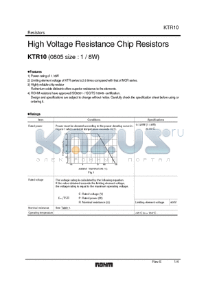 KTR10_08 datasheet - High Voltage Resistance Chip Resistors