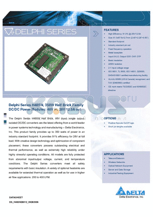 H48SN28012 datasheet - Delphi Series H48SN, 350W HalfBrick Family DC/DC Power Modules: 48V in, 28V/12.5A out