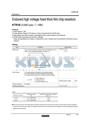 KTR18EZPE datasheet - Endured high voltage fixed thick film chip resistors