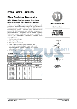 DTC124XET1 datasheet - NPN SILICON BIAS RESISTOR TRANSISTORS