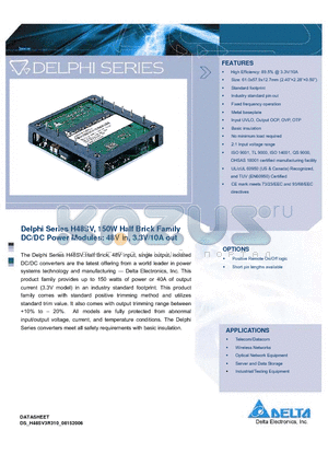 H48SV3R310NNFA datasheet - Delphi Series H48SV, 150W Half Brick Family DC/DC Power Modules: 48V in, 3.3V/10A out