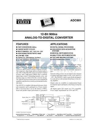 ADC601 datasheet - 12-Bit 900ns ANALOG-TO-DIGITAL CONVERTER