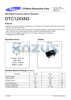 DTC124XN3 datasheet - NPN Digital Transistors (Built-in Resistors)
