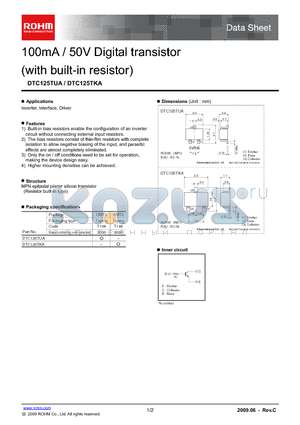 DTC125TKA datasheet - 100mA / 50V Digital transistor (with built-in resistor)