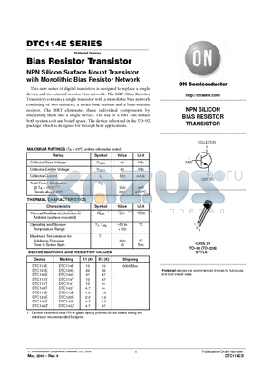 DTC143E datasheet - NPN SILICON BIAS RESISTOR TRANSISTOR