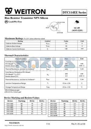 DTC143EE datasheet - Bias Resistor Transistor NPN Silicon