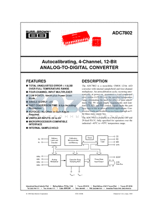 ADC7802 datasheet - Autocalibrating, 4-Channel, 12-Bit ANALOG-TO-DIGITAL CONVERTER