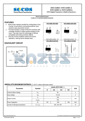 DTC143EE_12 datasheet - NPN Digital Transistors (Built-in Resistors)