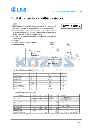 DTC143EKA datasheet - Digital transistors(built-in resistors)