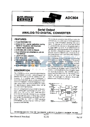 ADC804BH datasheet - SERIAL OUTPUT ANALOG-TO-DIGITAL CONVERTER