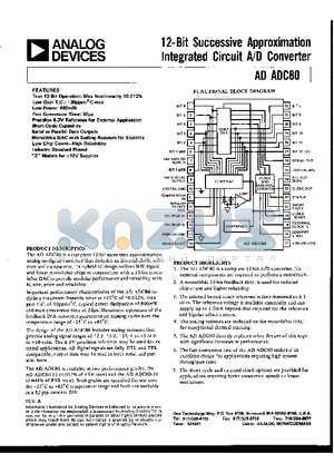 ADC80 datasheet - 12-BIT SUCCESSIVE APPROXIMATION INTERATED CIRCUIT A/D CONVERTER