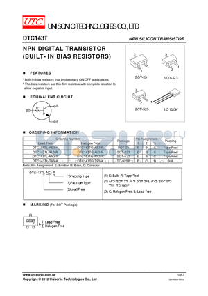 DTC143T datasheet - NPN DIGITAL TRANSISTOR BUILT- IN BIAS RESISTORS)