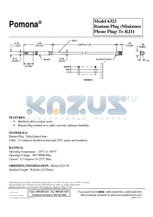 6323 datasheet - Bantam Plug (Miniature Phone Plug) To RJ11
