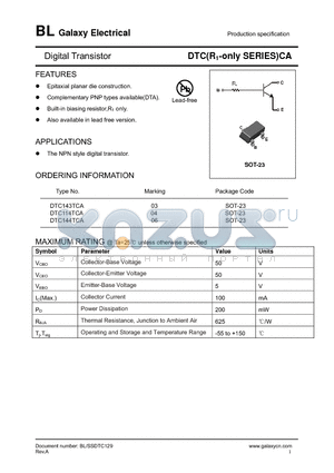 DTC143TCA datasheet - Digital Transistor