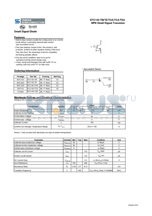 DTC143TCA datasheet - NPN Small Signal Transistor Small Signal Diode