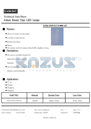 6324-15SUGC/S400-A5 datasheet - 4.6mm Round Type LED Lamps