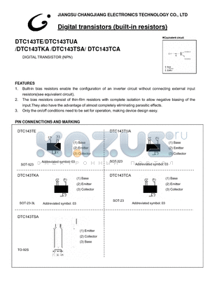 DTC143TE datasheet - Digital transistors (built-in resistors)