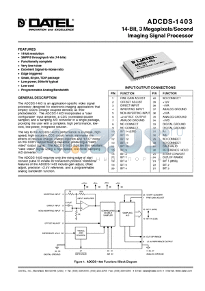 ADCDS-1403EX datasheet - 14-Bit, 3 Megapixels/Second Imaging Signal Processor