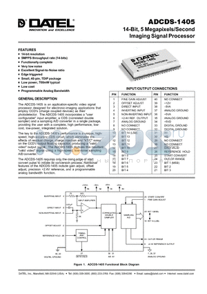 ADCDS-1405 datasheet - 14-Bit, 5 Megapixels/Second Imaging Signal Processor