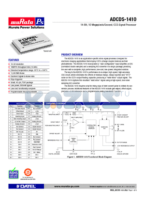 ADCDS-1410 datasheet - 14-Bit, 10 Megapixels/Second, CCD Signal Processor