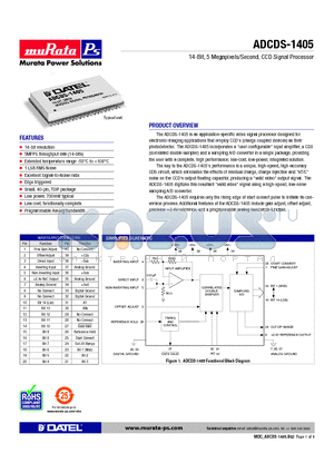 ADCDS-1405 datasheet - 14-Bit, 5 Megapixels/Second, CCD Signal Processor