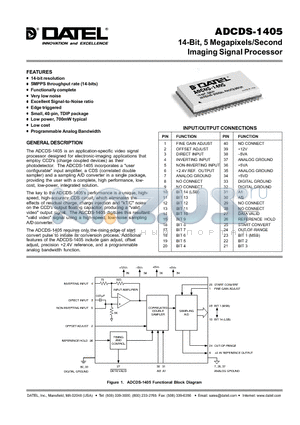 ADCDS-1405EX datasheet - 14-Bit, 5 Megapixels/Second Imaging Signal Processor