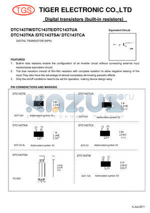 DTC143TE datasheet - Digital transistors (built-in resistors)