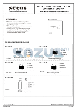 DTC143TKA datasheet - NPN Digital Transistors (Built-in Resistors)