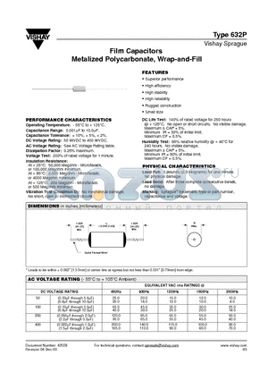 632P154X9400 datasheet - Film Capacitors Metalized Polycarbonate, Wrap-and-Fill