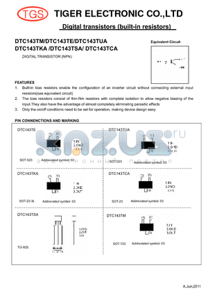 DTC143TSA datasheet - Digital transistors (built-in resistors)