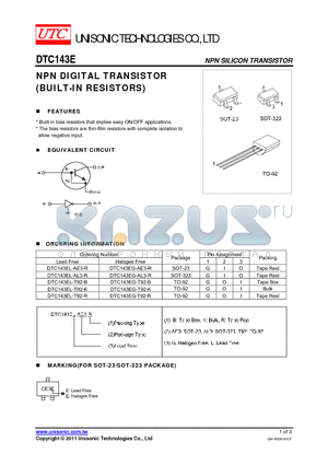 DTC143T_11 datasheet - NPN DIGITAL TRANSISTOR