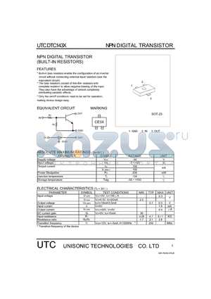 DTC143X datasheet - NPN DIGITAL TRANSISTOR (BUILT-IN RESISTORS)