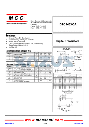 DTC143XCA datasheet - Digital Transistors