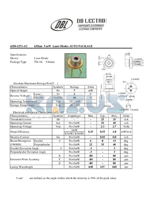 6350-1271-AU datasheet - 635nm 5 mW Laser Diodes AUTO PACKAGE