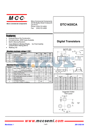 DTC143XCA-TP datasheet - Digital Transistors