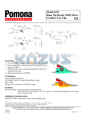 6351 datasheet - 8mm Tip Reach, SMD Micro Grabber Test Clip