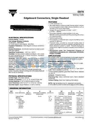 EB71SA15SGFXA datasheet - Edgeboard Connectors, Single Readout