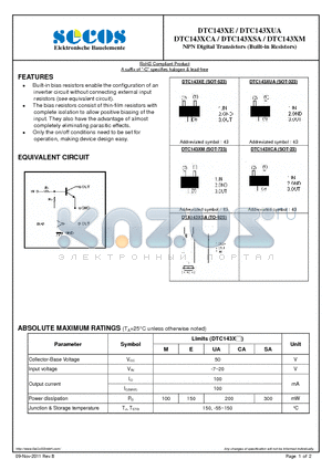 DTC143XE_12 datasheet - NPN Digital Transistors(Built-in Resistors)