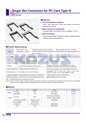 IC7-68PDR-1.27DS datasheet - Single Slot Connector for PC Card Type III