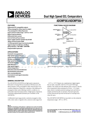 ADCMP564 datasheet - Dual High Speed ECL Comparators