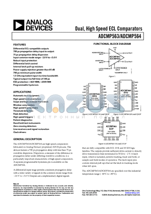 ADCMP564BRQZ datasheet - Dual, High Speed ECL Comparators