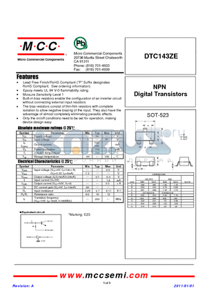 DTC143ZE datasheet - NPN Digital Transistors