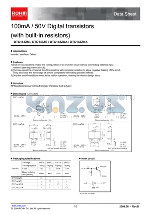 DTC143ZE datasheet - 100mA / 50V Digital transistors (with built-in resistors)