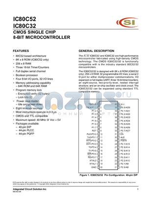 IC80C32 datasheet - CMOS SINGLE CHIP 8-BIT MICROCONTROLLER