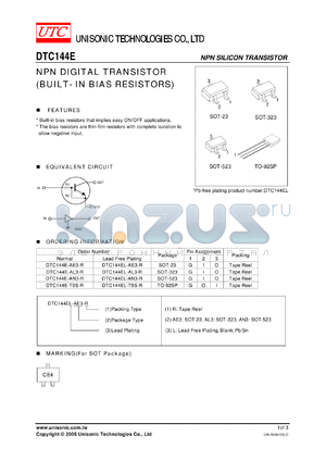 DTC144E datasheet - NPN DIGITAL TRANSISTOR (BUILT- IN BIAS RESISTORS)