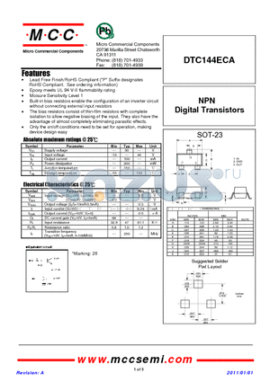 DTC144ECA datasheet - NPN Digital Transistors