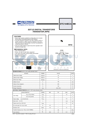 DTC144ECA datasheet - SOT-23 DIGITAL TRANSISTORS TRANSISTOR (NPN)